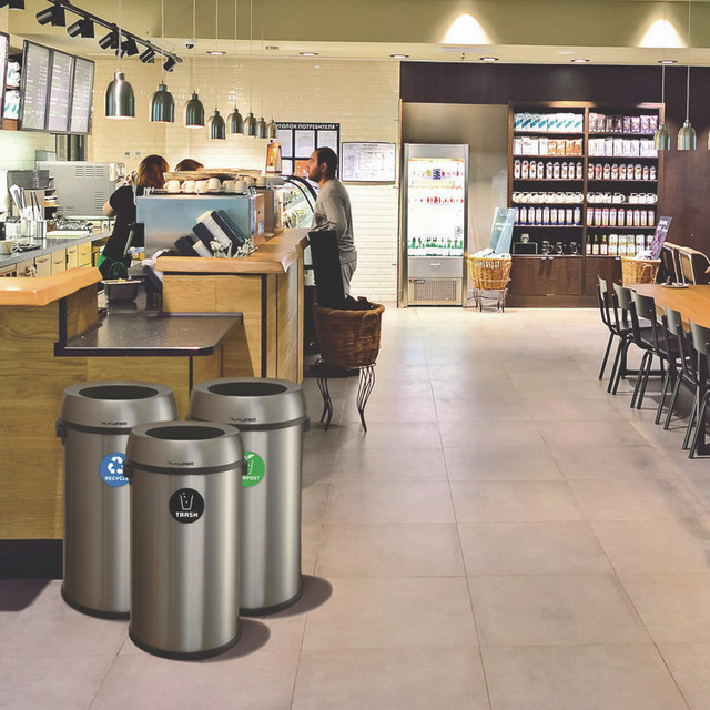 ALPINE INDUSTRIES 47065LRTCO 17 Gallon Stainless Steel Open Top Recycling, Trash and Compost Station