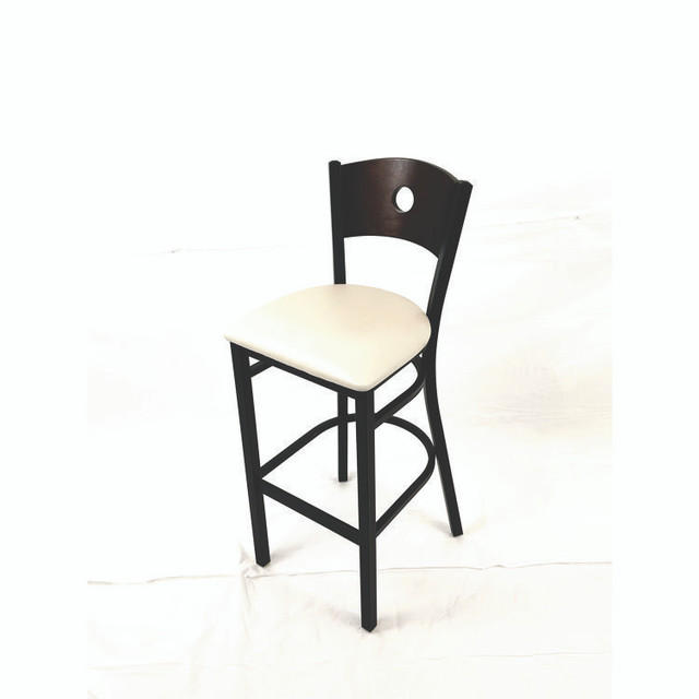 JMC FURNITURE CRBBVCRMC Circle Series Barstool, Supports Up to 300 lb, 28.5" Seat Height, Cream Seat, Dark Walnut Back, Black Base
