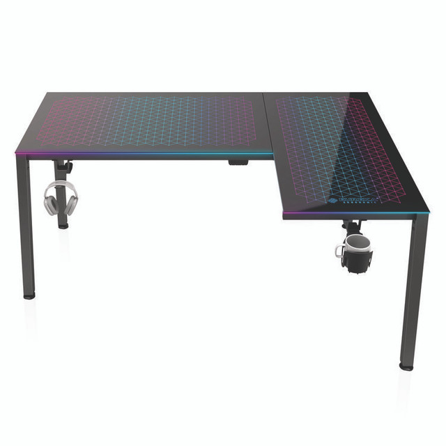EUREKA ERGONOMIC L60RB RGB LED Lights Glass Gaming Desk, 60" x 40.25" x 30", Black