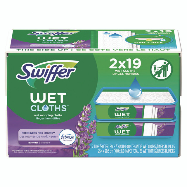 PROCTER & GAMBLE Swiffer® 00743 Sweeper TRAP + LOCK Wet Mop Cloth, 8 x 10, White, Lavender Scent, 38/Pack