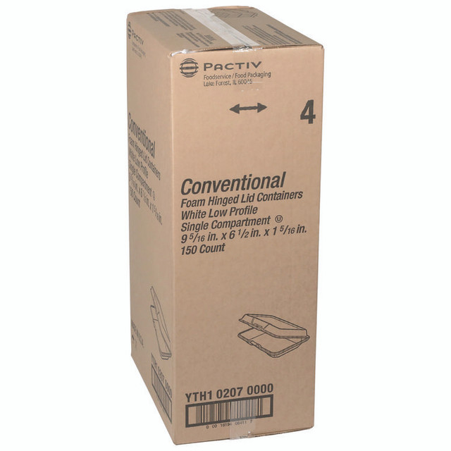 PACTIV EVERGREEN CORPORATION YTH102070000 Conventional Foam Hinged Lid Container, Very Shallow, 9.2 x 6.5 x 1.3, White, 150/Carton