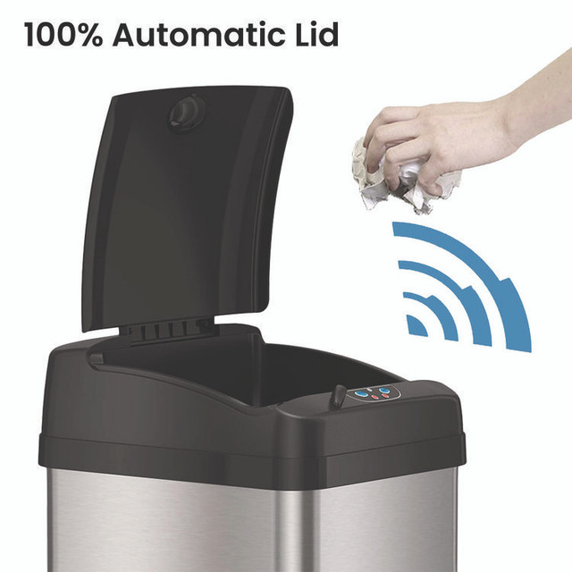 HLS COMMERCIAL HLS13MX Sensor Trash Can, Rectangular, 13 gal, Plastic/Stainless Steel, Silver