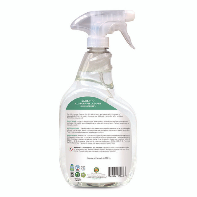 EARTH FRIENDLY PRODUCTS ECOS® PL97066EA Orange Plus All-Purpose Cleaner and Degreaser, Citrus Scent, 32 oz Spray Bottle