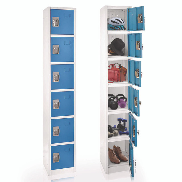 ADIROFFICE I629206BLU Steel Storage Locker, 6 Compartment, 12 x 12 x 72, Blue