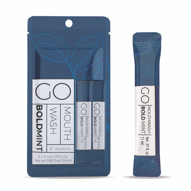 GO MOUTHWASH MW05BOLD Individual Mouthwash Packets, Bold Mint Flavor, 0.37 Packet, 5/Pack, 12 Packs/Box