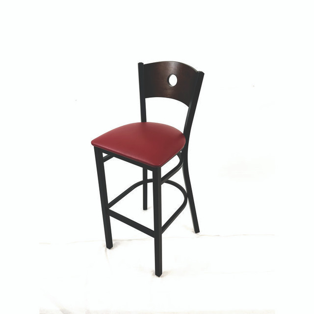 JMC FURNITURE CRBBVBURC Circle Series Barstool, Supports Up to 300 lb, 28.5" Seat Height, Burgundy Seat, Dark Walnut Back, Black Base