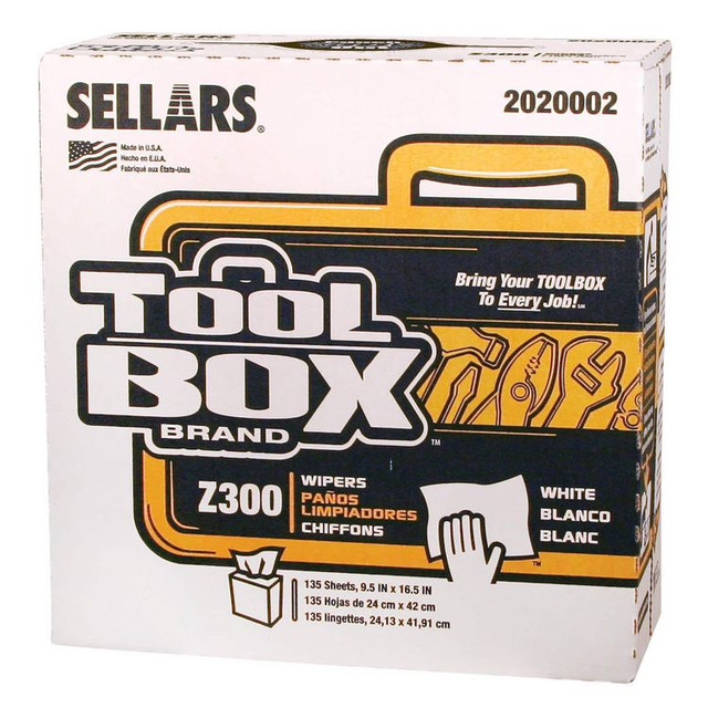 SELLARS ABSORBENT MATERIALS, INC. TOOLBOX® 2020002 Z300 Pop-Up Wipers, 1-Ply, 8.5 x 16.5, White, 8/Carton