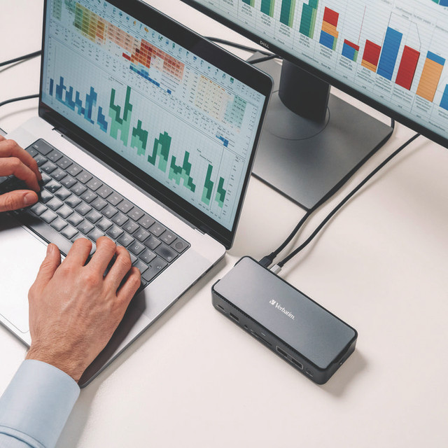 VERBATIM CORPORATION 32174 USB-C Pro Docking Station 15-in-1 256GB Vi3000 SSD, Audio/DisplayPort/HDMI/Micro SD/RJ45/SD/USB-A/USB-C, Gray