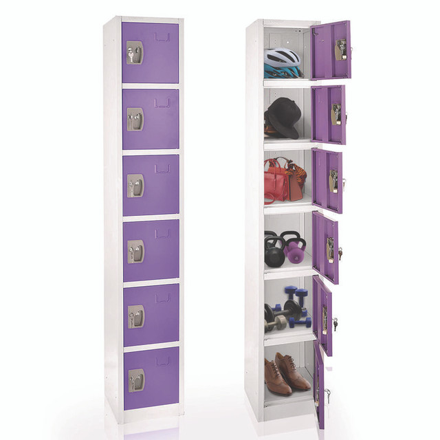 ADIROFFICE I629206PUR Steel Storage Locker, 6 Compartment, 12 x 12 x 72, Purple
