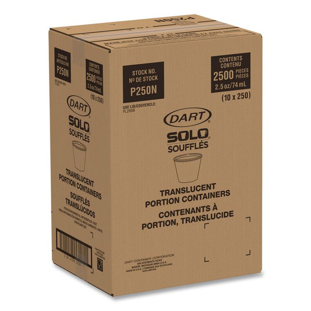 DART SOLO® P250N Portion Containers, 2.5 oz, Plastic, Translucent, 2,500/Carton