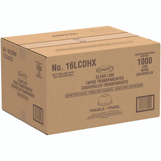 DART 16LCDHX Dome-Top Sundae/Cold Cup Lids, Fits 12 oz to 24 oz Cold Cups, Plastic, Clear, 1,000/Carton