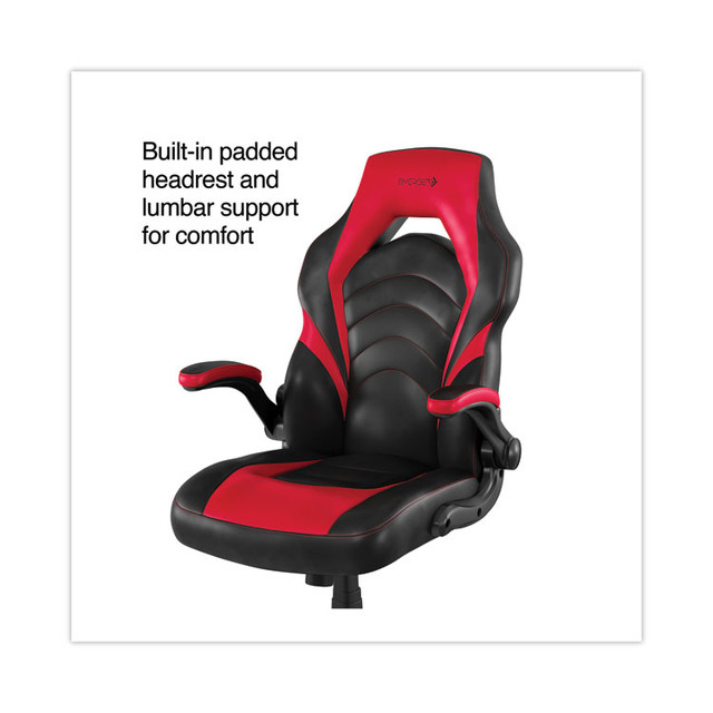 EMERGE 51465 Vortex Bonded Leather Gaming Chair, Supports Up to 301 lbs, 17.9" to 21.6" Seat Height, Red/Black Back, Black Base