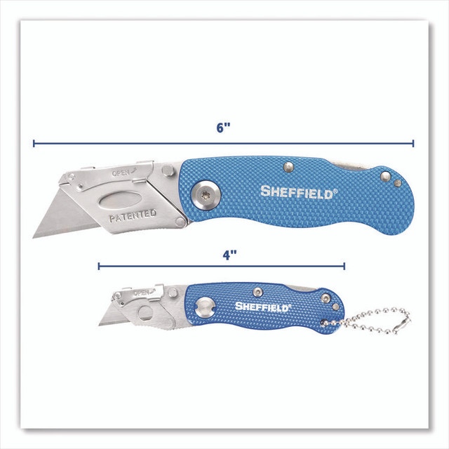 GREAT NECK SAW MFG. Sheffield 12117 Folding Lock Back Utility Knife Set, 1 Standard, 1 Mini, Blue