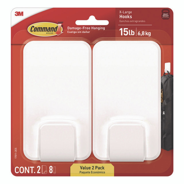 3M/COMMERCIAL TAPE DIV. Command™ 170112ES X-large Utility Hooks, Plastic, White, Supports 15 lb, 2/Pack