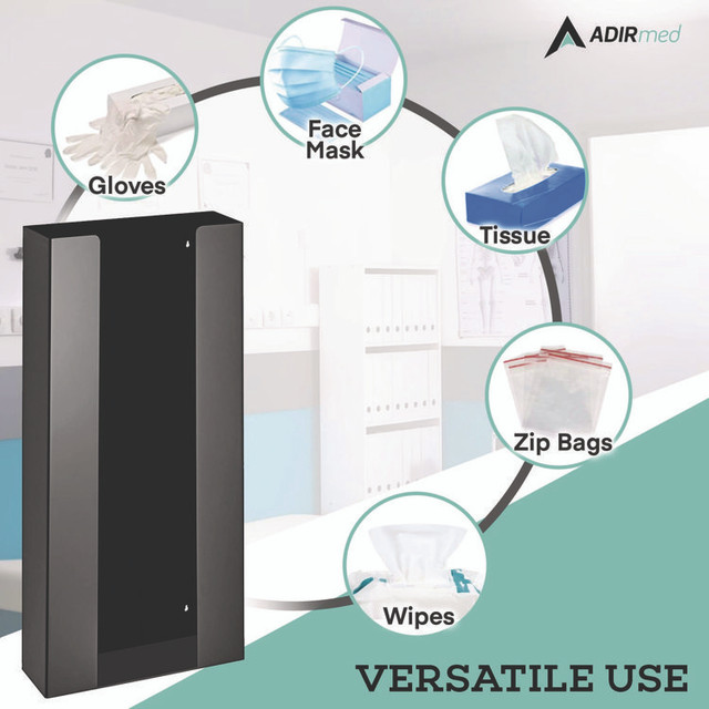 ADIRMED I90204BLK Acrylic Glove Dispenser, Quad Box Capacity, 10.2 x 3.5 x 21.1, Black