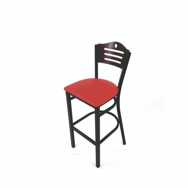 JMC FURNITURE EBBVREDB Eagle Series Barstool, Supports Up to 300 lb, 28.5" Seat Height, Red Seat, Dark Mahogany Back, Black Base