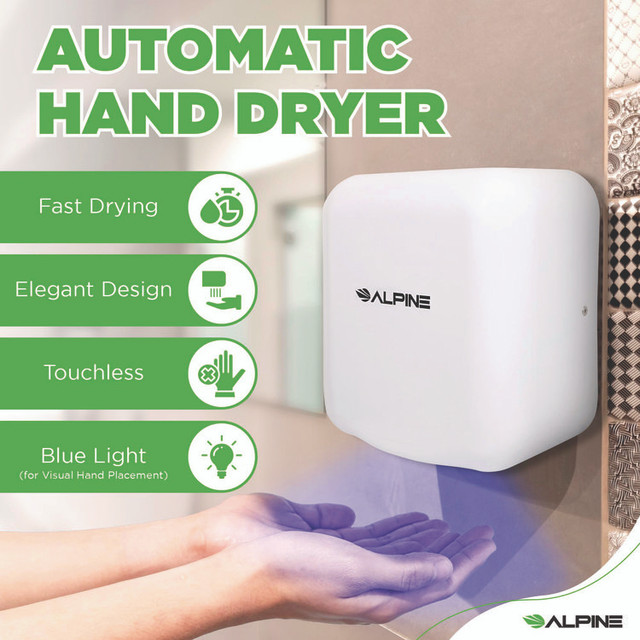 ALPINE INDUSTRIES ALP40010WHI Hemlock Commercial Automatic 120V Hand Dryer, 6.68 x 11.41 x 12.31, Stainless Steel, White
