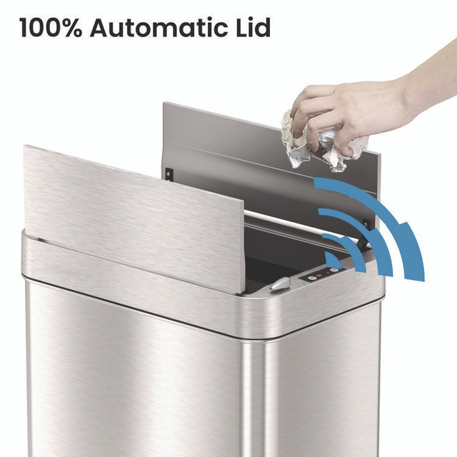 HLS COMMERCIAL HLS18WRSL Wings Lid Sensor Trash Can, 18 gal, Plastic/Stainless Steel, Silver