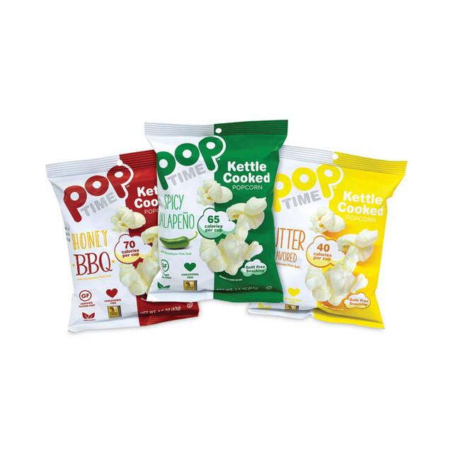 POPTIME SNACK BRANDS, LLC 20902646 Kettle Cooked Popcorn Variety Pack, Assorted Flavors, 1 oz Bag, 24/Carton