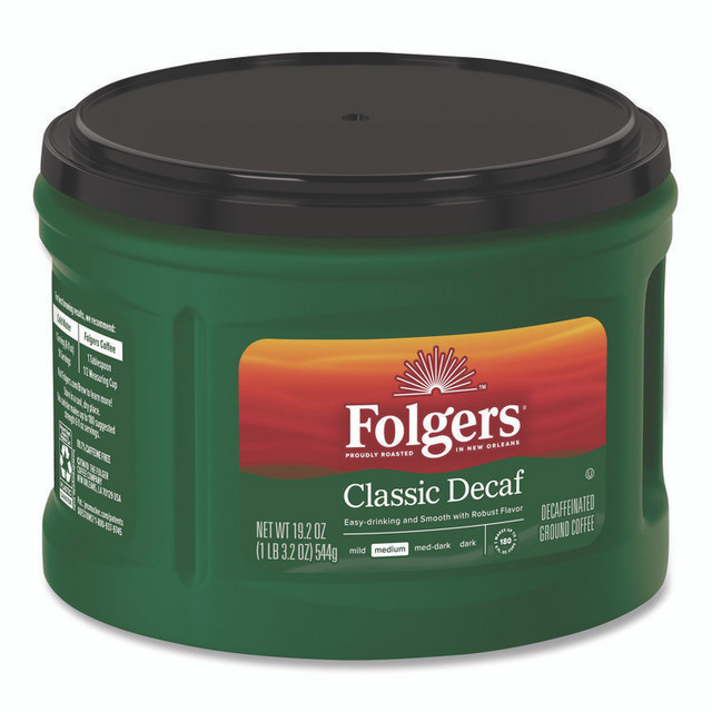 KEURIG DR PEPPER Folgers® 00374EA Classic Decaf Ground Coffee, Classic Roast Decaffeinated, 19.2 oz Can