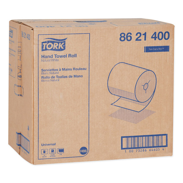 SCA TISSUE Tork® 8621400 Universal Hand Towel Roll, Notched, 1-Ply, 8" x 425 ft, Natural White, 12 Rolls/Carton