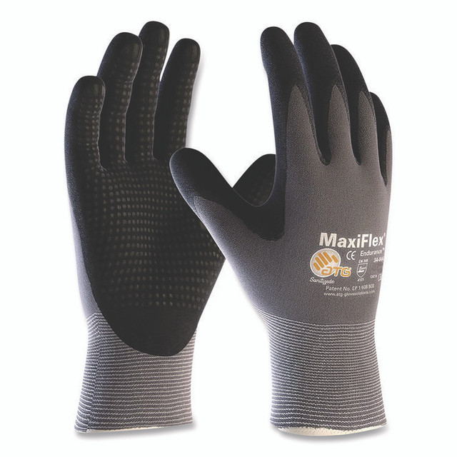 ATG MaxiFlex® 34874M Ultimate Seamless Knit Nylon Gloves, Nitrile MicroFoam Grip: Palm/Fingers, EN388: 4131, Medium, Gray, 12 Pairs