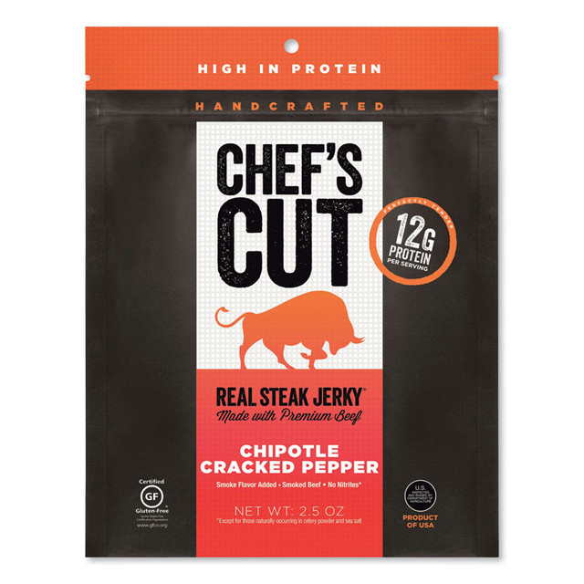 CHEF'S CUT REAL JERKY CO. CCR00501 Real Steak Jerky, Chipolte Cracked Pepper, 2.5 oz Bag