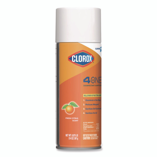 CLOROX SALES CO. 31043 4-in-One Disinfectant and Sanitizer, Citrus, 14 oz Aerosol Spray