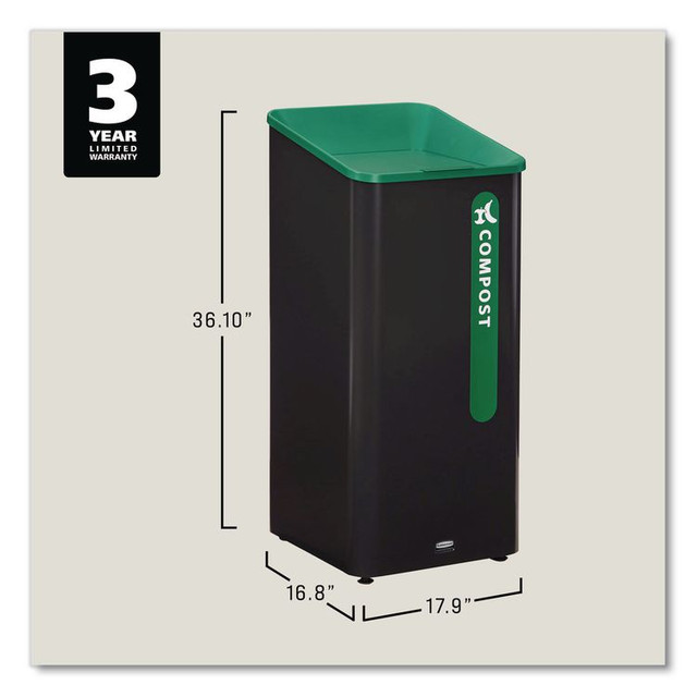 RUBBERMAID COMMERCIAL PROD. 2078992 Sustain Decorative Refuse with Recycling Lid, 23 gal, Metal/Plastic, Black/Green