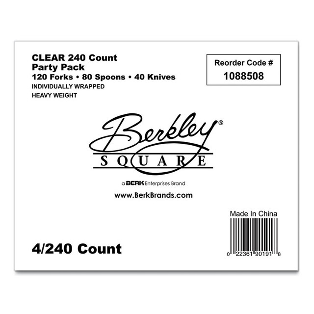 BERK ENTERPRISES INC Berkley Square 90191 Elegant Dinnerware Heavyweight Cutlery Assortment, Heavyweight, (120) Forks/(80) Spoons/(40) Knives, Plastic, White, 240/Box
