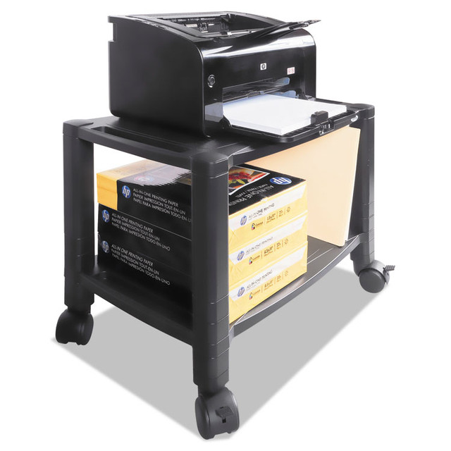 KANTEK INC. PS610 Height-Adjustable Under-Desk Printer Cart, Plastic, 2 Shelves, 60 lb Capacity, 20" x 13.25" x 14.13", Black