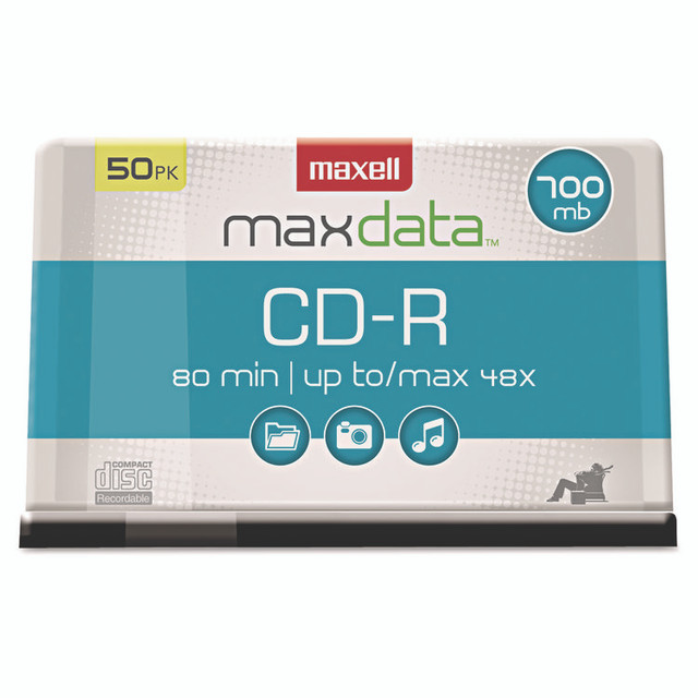 MAXELL CORP. OF AMERICA 648250 CD-R Discs, 700 MB/80 min, 48x, Spindle, Silver, 50/Pack