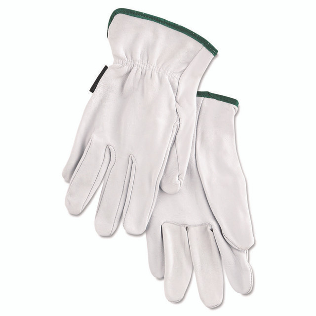 MCR SAFETY 3601M Grain Goatskin Driver Gloves, Gunn Cut, Straight Thumb, Medium, White, 12 Pairs