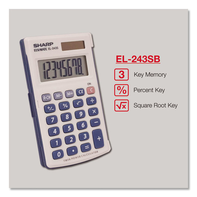 SHARP TONER EL243SB EL-243SB Solar Pocket Calculator, 8-Digit LCD