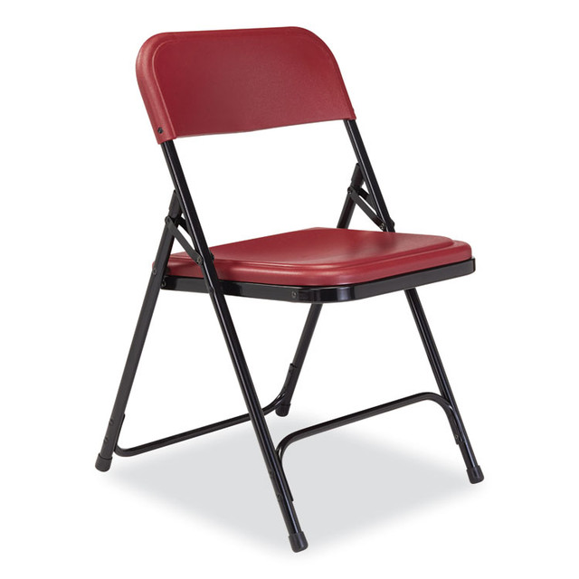 NATIONAL PUBLIC SEATING NPS® 818 800 Series Plastic Folding Chair, Supports Up to 500 lb, 18" Seat Height, Burgundy Seat, Burgundy Back, Black Base, 4/Carton