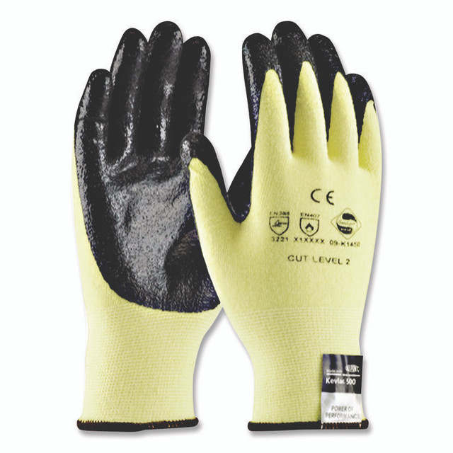 PROTECTIVE INDUSTRIAL PRODUCTS INC G-Tek® 09K1450M KEV Seamless Knit Kevlar Gloves, EN388: 3X21B, Medium, Yellow/Black, 12 Pairs