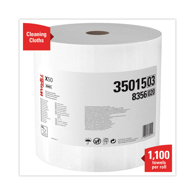 KIMBERLY-CLARK PROFESSIONAL WypAll® 35015 X50 Cloths, Jumbo Roll, 13.4 x 9.8, White, 1,100/Roll