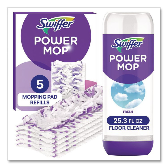 PROCTER & GAMBLE Swiffer® 09117 PowerMop Cleaning Solution and Pads Refill Pack, Lavender, 25.3 oz Bottle and 5 Pads per Pack, 4 Packs/Carton