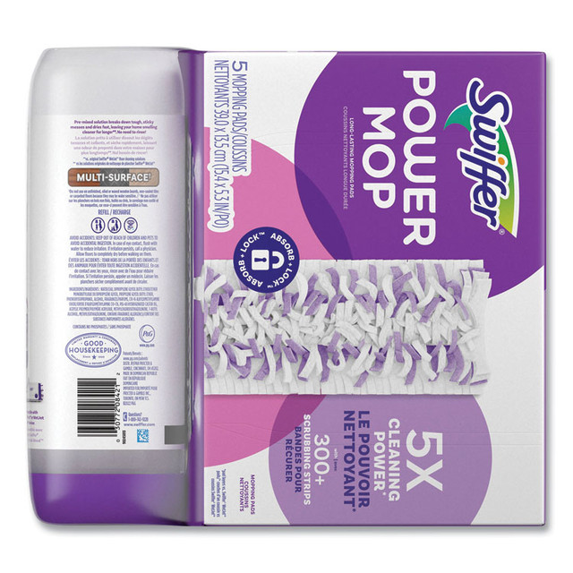 PROCTER & GAMBLE Swiffer® 09117 PowerMop Cleaning Solution and Pads Refill Pack, Lavender, 25.3 oz Bottle and 5 Pads per Pack, 4 Packs/Carton