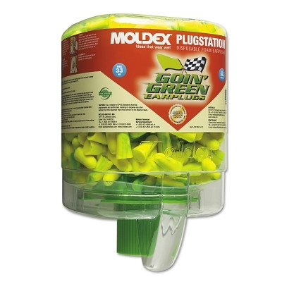 Moldex PlugStation® Earplug Dispenser, Disposable Plastic Bottle, Foam Earplugs, Green Swirls, Goin' Green®
