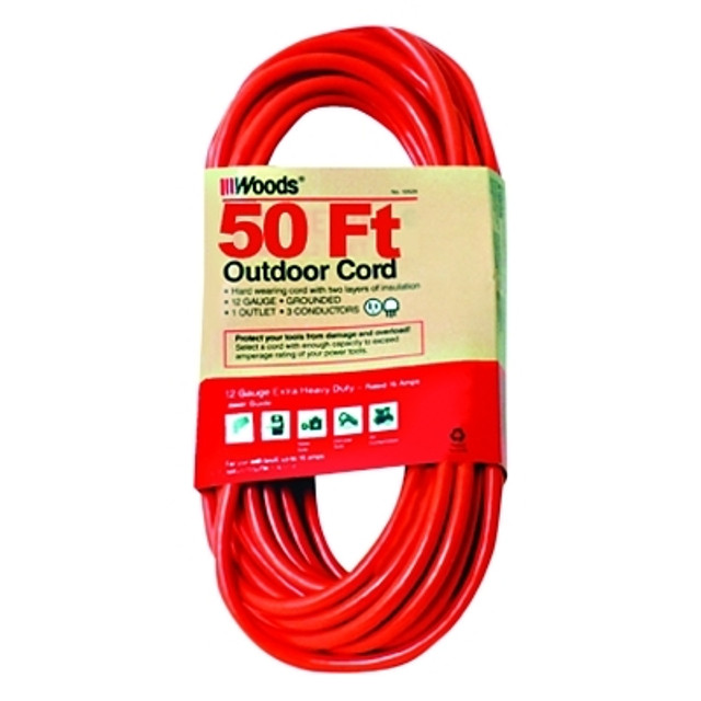 Woods Wire Outdoor Round Vinyl Extension Cord, 50 ft, 1 Outlet, Orange