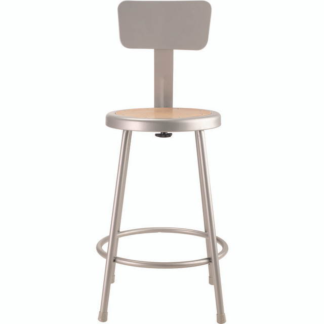 NATIONAL PUBLIC SEATING NPS® 6224B 6200 Series Heavy Duty Steel Stool With Backrest, Supports Up to 500 lb, 24" Seat Height, Brown Seat, Gray Back/Base