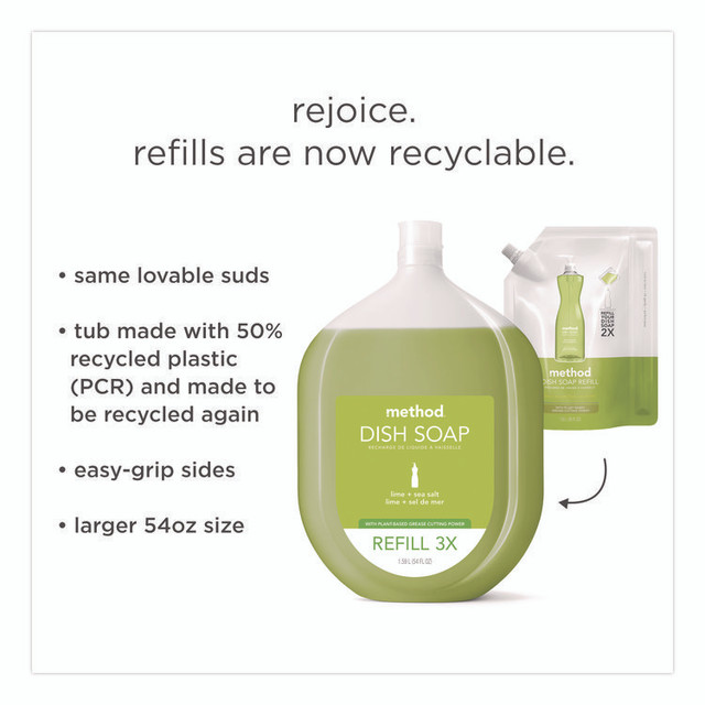 METHOD PRODUCTS INC. 359411 Dish Soap Refill, Lime and Sea Salt Scent, 54 oz Bottle