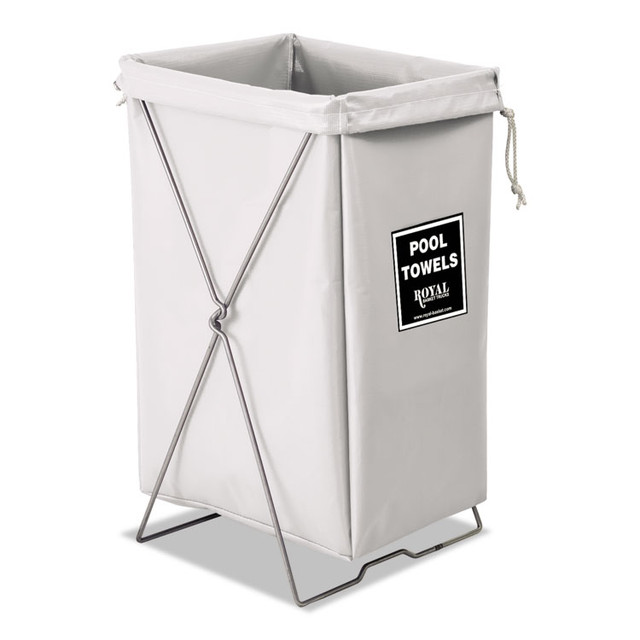ROYAL BASKET TRUCKS L00WWXPHK Pool Hamper, Hamper Bag and Stand, 30 gal, 15w x 16d x 30h, Steel/Vinyl, White