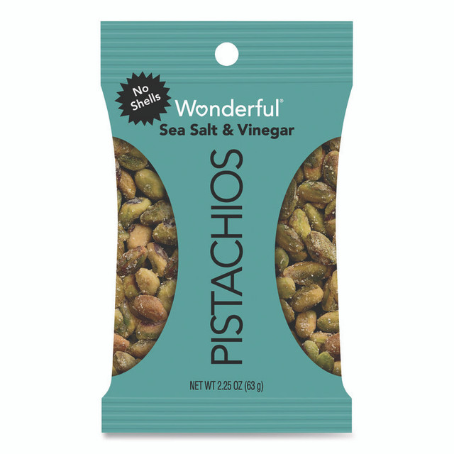 PARAMOUNT FARMS INC. PAR70033 Wonderful No Shells Pistachios, Sea Salt and Vinegar, 2.25 oz Bag, 8/Box