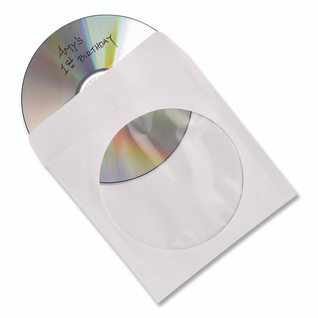 VERBATIM CORPORATION 70126 CD/DVD Sleeves, 1 Disc Capacity, Clear/White, 50/Box