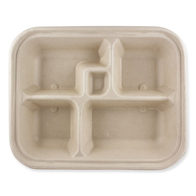 WORLD CENTRIC TRSCBBLFS Fiber Containers, Bento Box, 5 Compartments, 12 x 9.5 x 2, Natural, Paper, 300/Carton