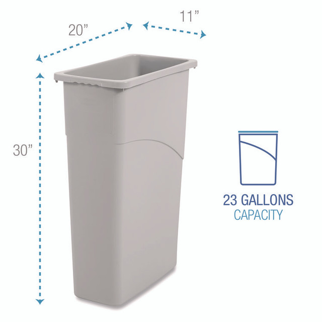 BOARDWALK 23GLSJ GRA Slim Waste Container, 23 gal, Plastic, Gray