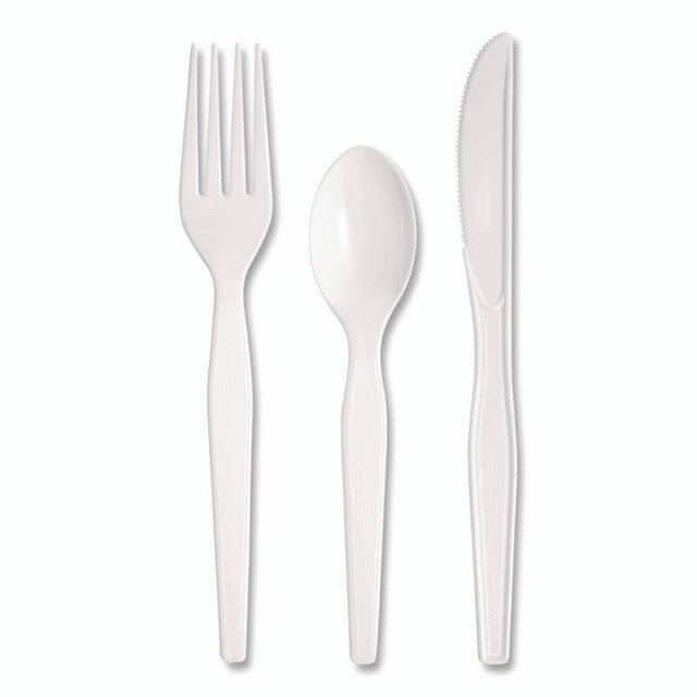 GEORGIA PACIFIC Dixie® CH26C7 Heavyweight Polystyrene Cutlery, Fork/Knife/Teaspoon, Plastic, White, 250/Carton