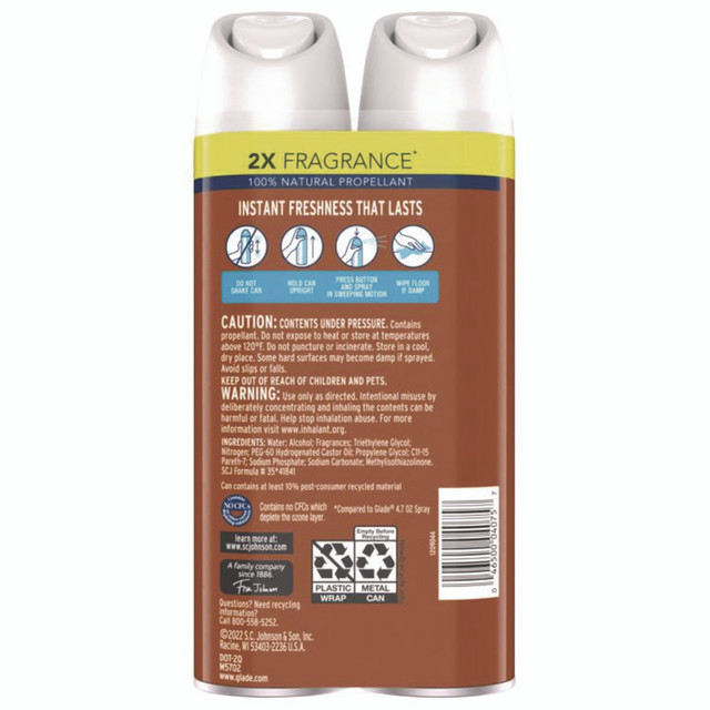 SC JOHNSON Glade® 377361PK Air Freshener, Cashmere Woods Scent, 8.3 oz Aerosol Can, 2/Pack